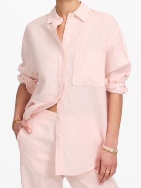 (NWOT) Madewell Oversized Button Linen Button Down Shirt (Pinstripe)